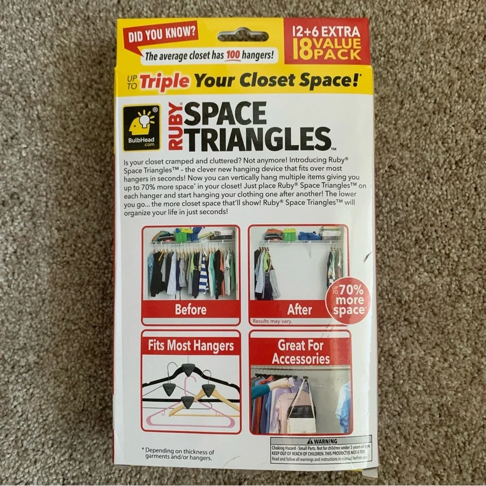 RUBY 18 Space Triangles AS-SEEN-ON-TV, Creates Up to 3X More Closet Space, NEW